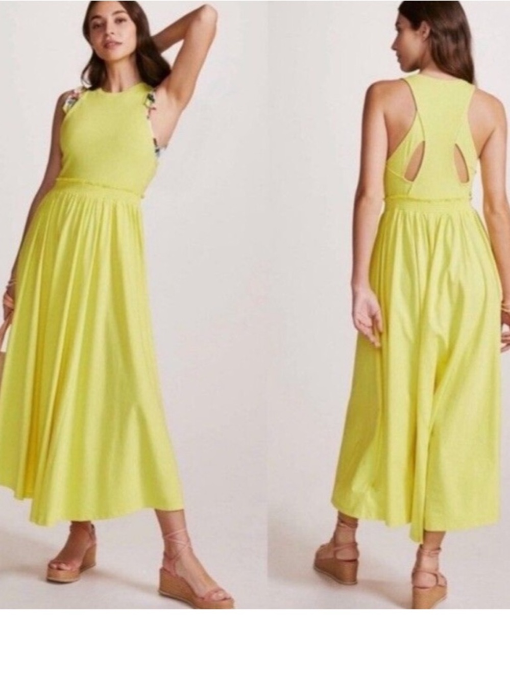 Anthropologie Yellow-Lime Backless Midi Dress